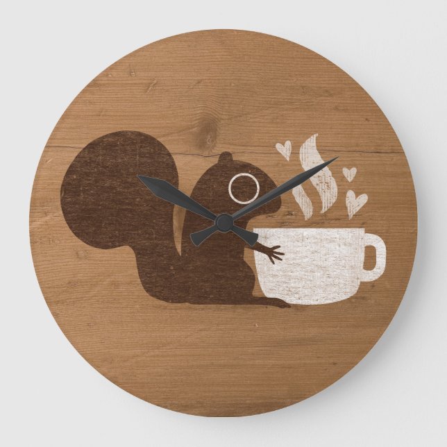 Squirrel Coffee Lover | Whimsical Woodland Large Clock (Front)