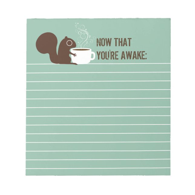 Squirrel Coffee Lover with Customisable Text Notepad (Front)