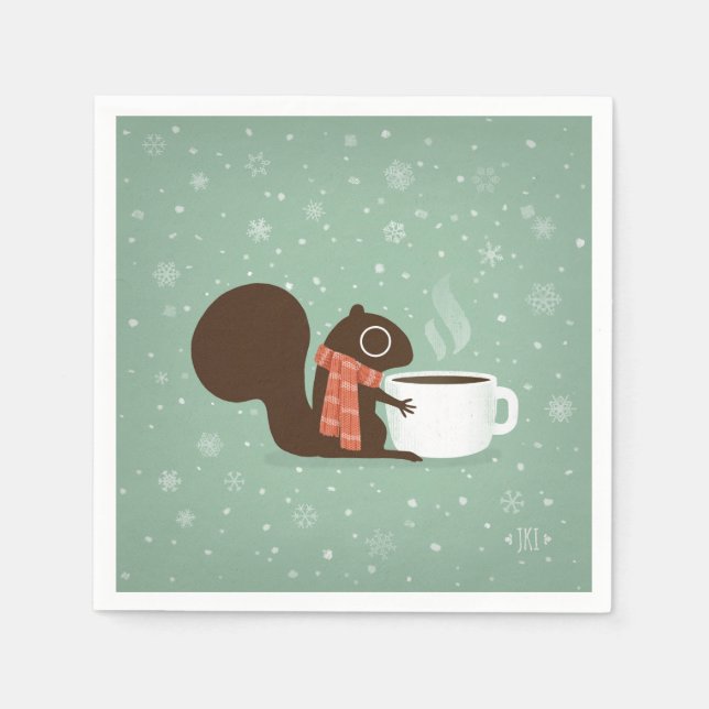 Squirrel Coffee Lover Woodland Winter Holiday Napkin (Front)