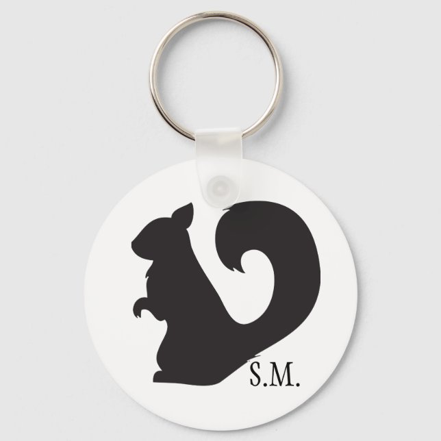 Squirrel critter woodland silhouette initials key ring (Front)