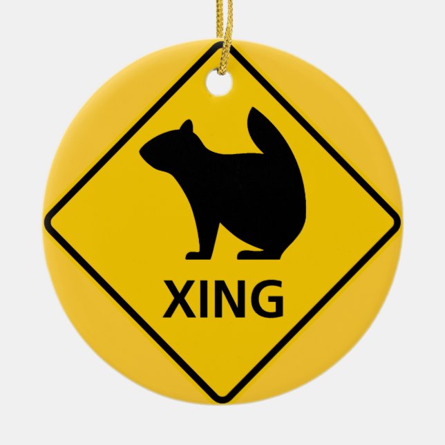 Squirrel Crossing Highway Sign Ceramic Tree Decoration (Front)