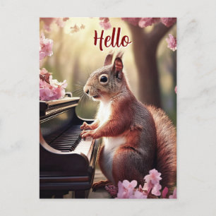 Squirrel Cute Animal Playing Piano Hello Postcard