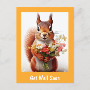 Squirrel Cute Animal with Flowers Get Well Soon Postcard