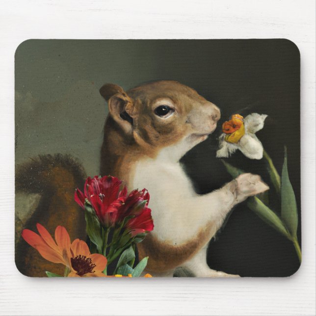 Squirrel Cute Smell the Flowers Nature Animal Art Mouse Pad (Front)