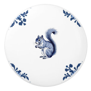 Squirrel Delft Blue White Corners Woodland Animals Ceramic Knob