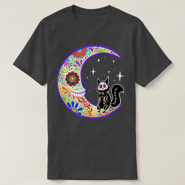 Squirrel Dia de Los Muertos Skeleton  T-Shirt (Design Front)