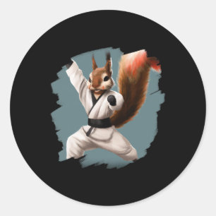 Squirrel Doing Karate Kick Black Belt Martial Arts Classic Round Sticker