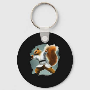 Squirrel Doing Karate Kick Black Belt Martial Arts Key Ring