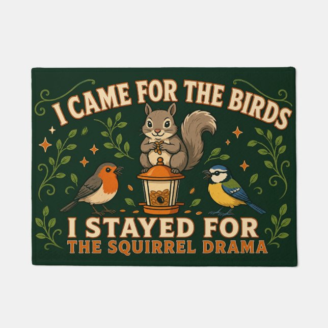 Squirrel Drama Funny Birdwatching Doormat (Front)