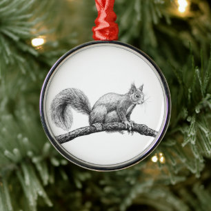 Squirrel drawing metal ornament