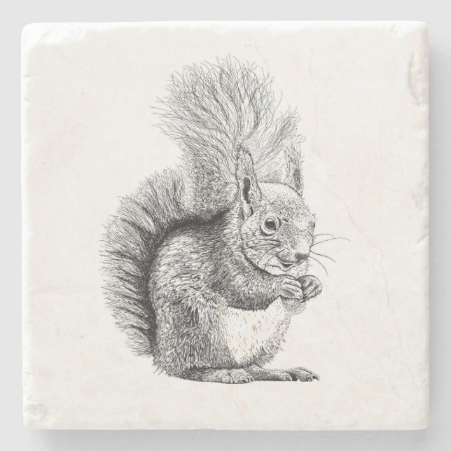 Squirrel Drawing Stone Coaster (Front)