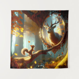 Squirrel Dreaming of a Regal Stag Tapestry