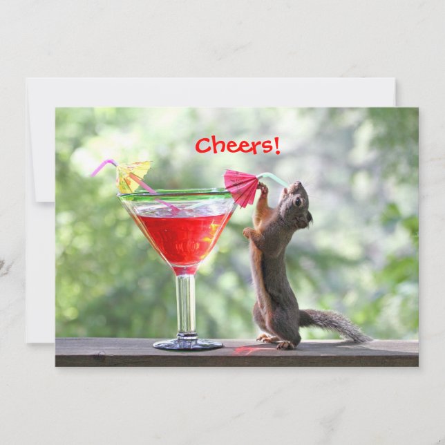 Squirrel Drinking a Cocktail at Happy Hour Invitation (Front)
