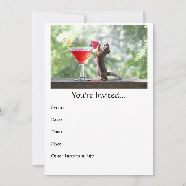 Squirrel Drinking a Cocktail at Happy Hour Invitation (Front)