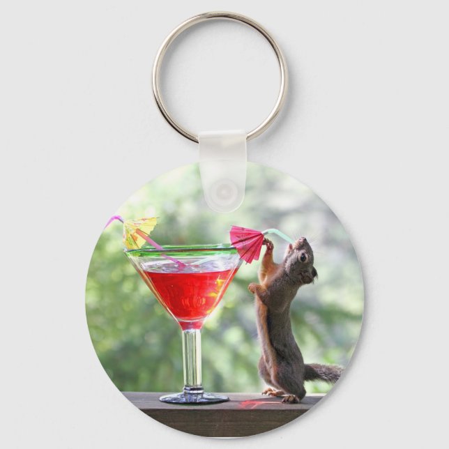 Squirrel Drinking a Cocktail at Happy Hour Key Ring (Front)