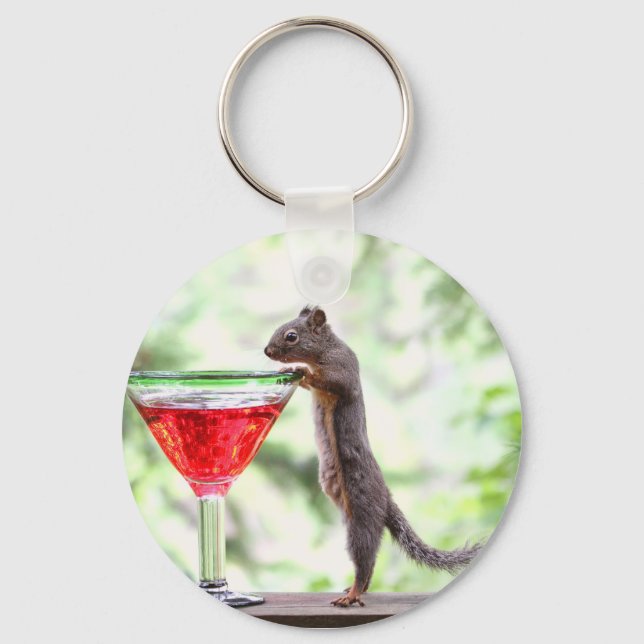Squirrel Drinking a Cocktail Key Ring (Front)
