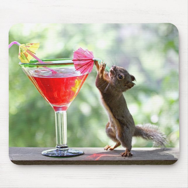 Squirrel Drinking Cocktail Mouse Pad (Front)