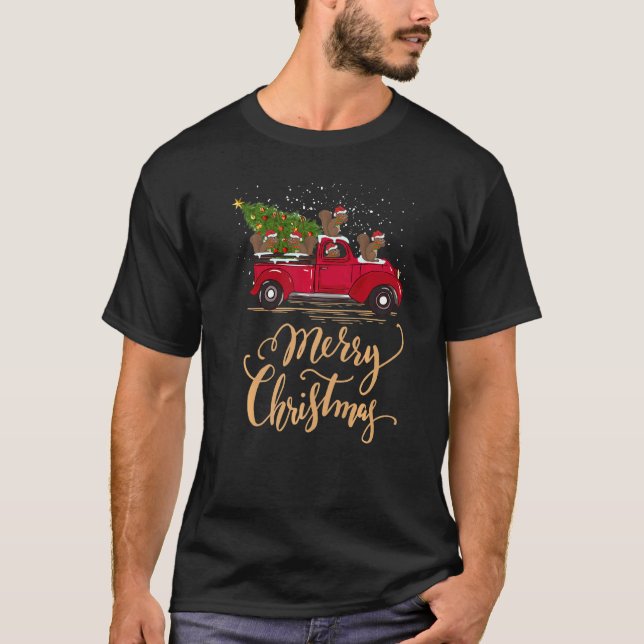 Squirrel Driving Christmas Tree Truck Squirrel Chr T-Shirt (Front)