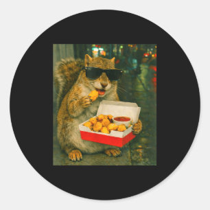Squirrel eating chicken nugget meme retro urban classic round sticker