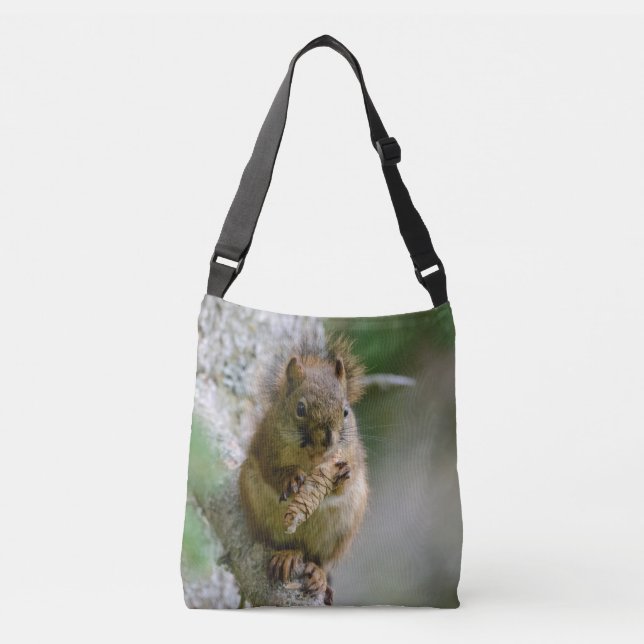 Squirrel Eating on Tree Crossbody Bag (Front)