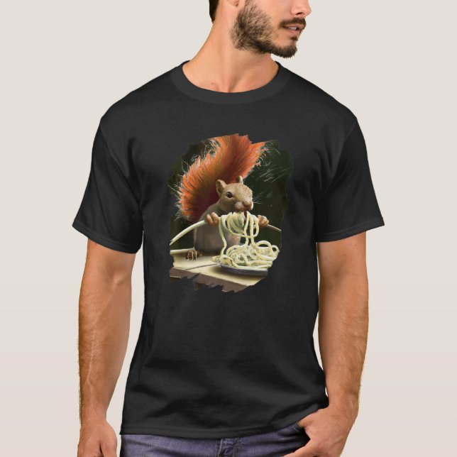 Squirrel Eating Spaghetti Pasta Funny Squirrel Ita T-Shirt (Front)