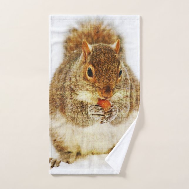 Squirrel Enjoying an Acorn Bath Towel Set (Hand Towel)