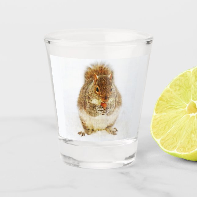Squirrel Enjoying an Acorn Shot Glass (Front)