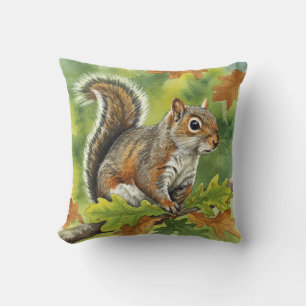 Squirrel Fall Autumn Leaves Pillow