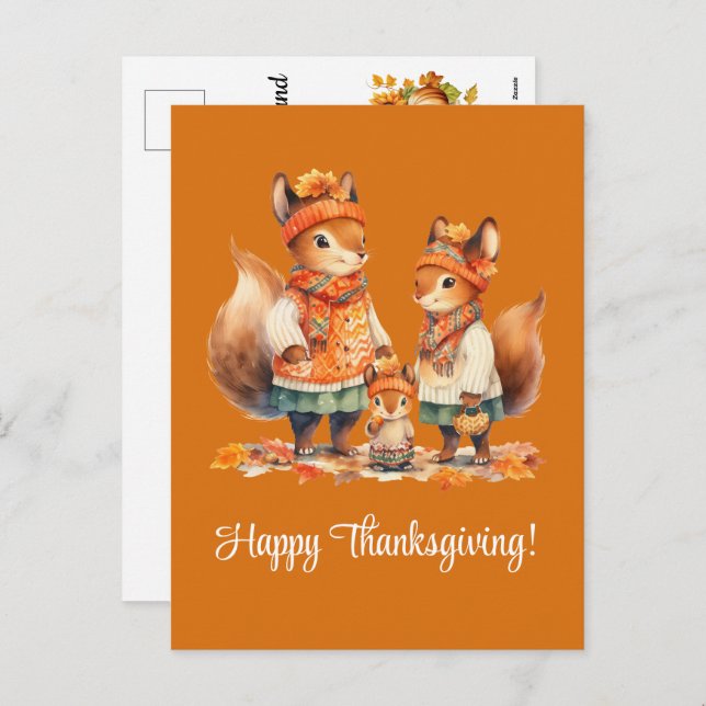 Squirrel Family Happy Thanksgiving Holiday Postcard (Front/Back)