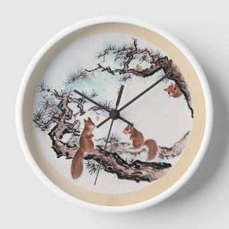 Squirrel Family "Hide and Seek" Cute Wall Clock