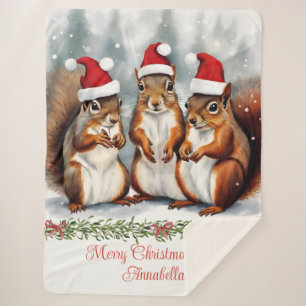 Squirrel Family Personalised Christmas  Sherpa Blanket