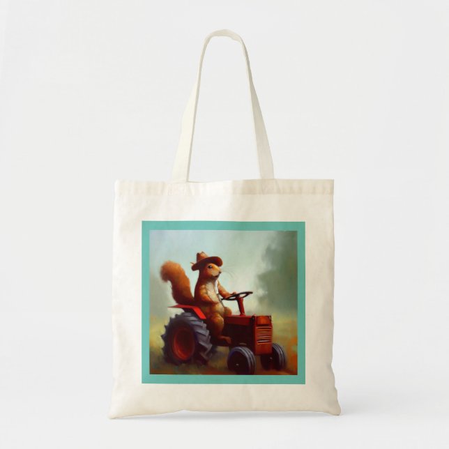 Squirrel Farmer on a Tractor Tote Bag (Front)