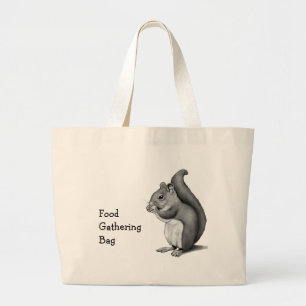 Squirrel: Food-Gathering Bag: Pencil Drawing Large Tote Bag