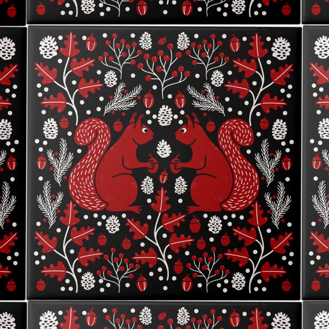 Squirrel Forest Woodland Ceramic Tile (Squirrel in the Forest pattern ceramic tile)