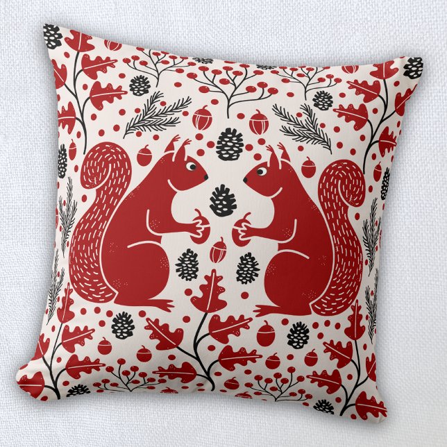 Squirrel Forest Woodland Cushion (Squirrel woodland forest art throw pillow)