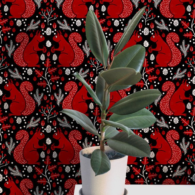 Squirrel Forest Woodland Pattern Wallpaper (Modern Squirrel woodland forest peel and stick wallpaper)