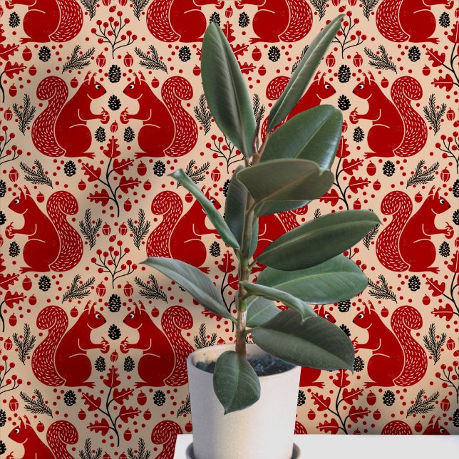 Squirrel Forest Woodland Pattern Wallpaper (Modern squirrel woodland forest pattern peel and stick wallpaper)