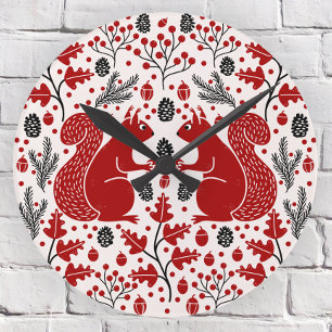 Squirrel Forest Woodland Round Clock