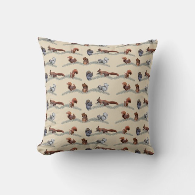 Squirrel Frenzy Pillow (Cream) (Front)