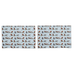 Squirrel Frenzy Pillowcases (Light Blue/Navy)