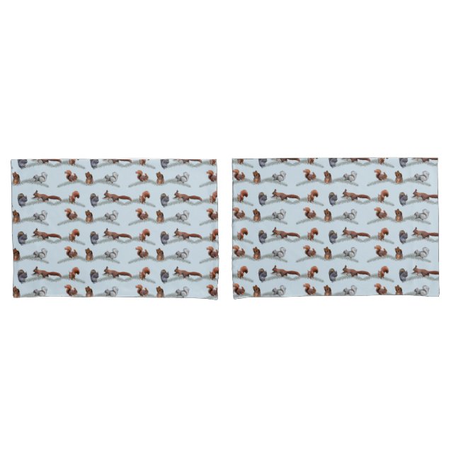 Squirrel Frenzy Pillowcases (Light Blue/Navy) (Front-Set)