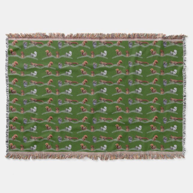 Squirrel Frenzy Throw Blanket (Green) (Front)