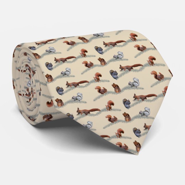 Squirrel Frenzy Tie Double Sided Print (Cream) (Rolled)
