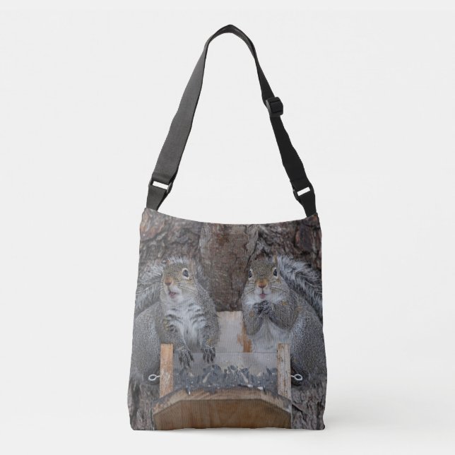 Squirrel Friends On The Feeder Crossbody Bag (Front)
