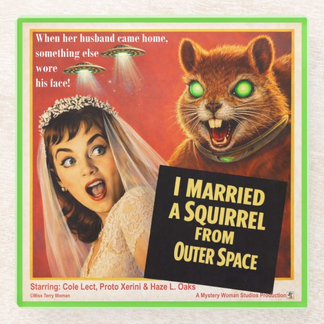 Squirrel from Outer Space Glass Coaster (Front)