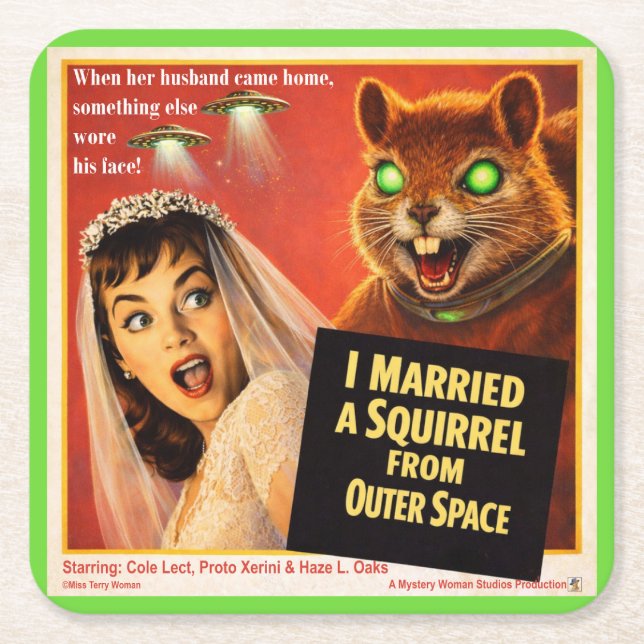 Squirrel from Outer Space Parody Square Paper Coaster (Front)