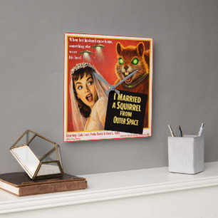 Squirrel from Outer Space Parody Square Wall Clock