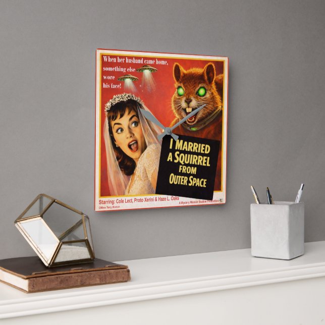 Squirrel from Outer Space Parody Square Wall Clock (Office)