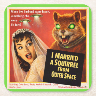 Squirrel from Outer Space Square Paper Coaster