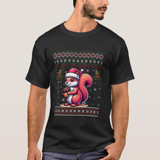 Squirrel Funny Ugly Nuts Christmas tree Santa Hat  T-Shirt (Front)